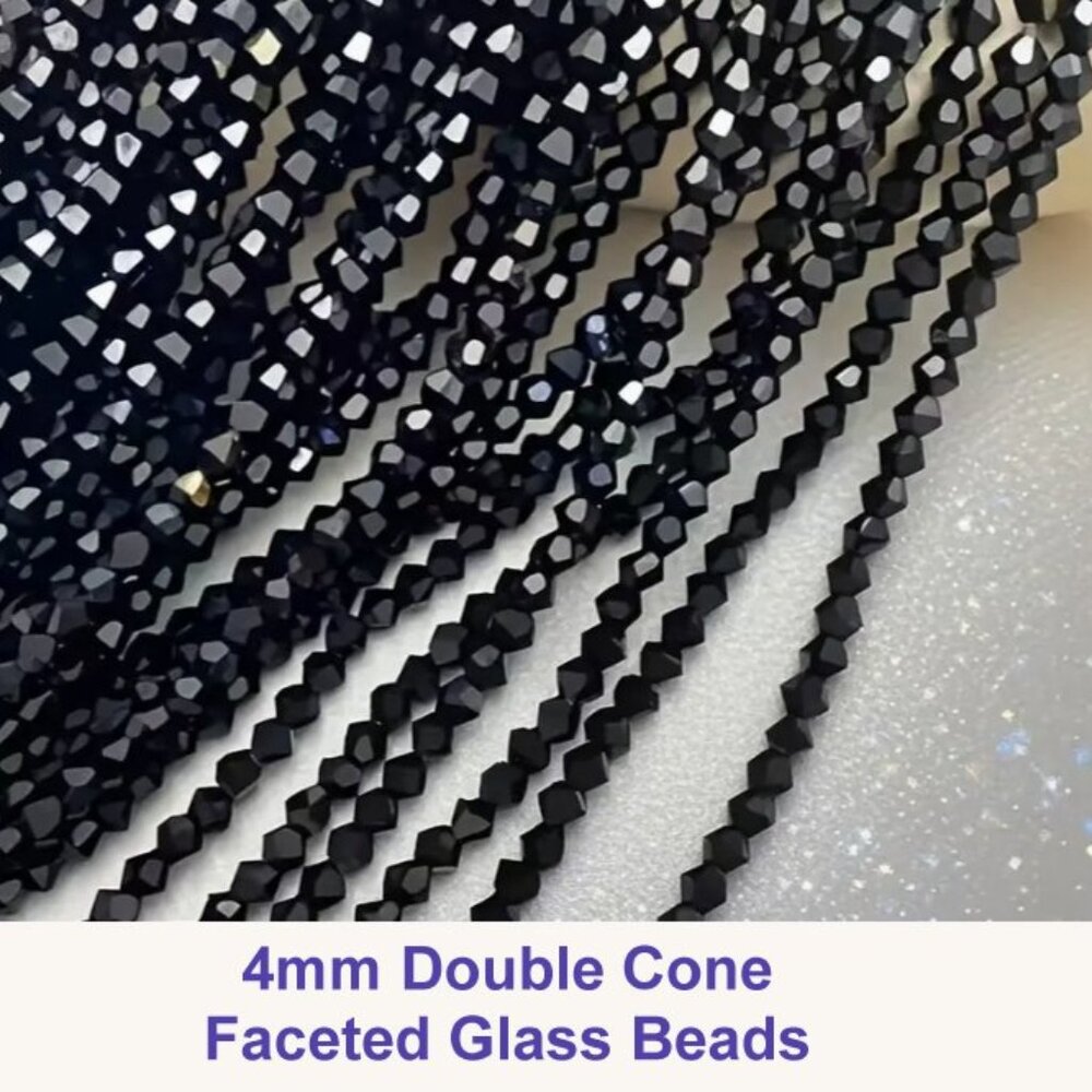 4mm Double Cone Faceted Glass Beads   170 Beads